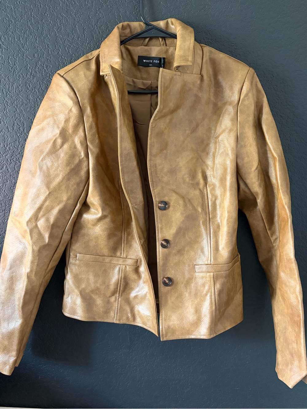 White Fox Boutique Classic Babe PU Jacket Tan M/L NWT Faux Leather Button Front
